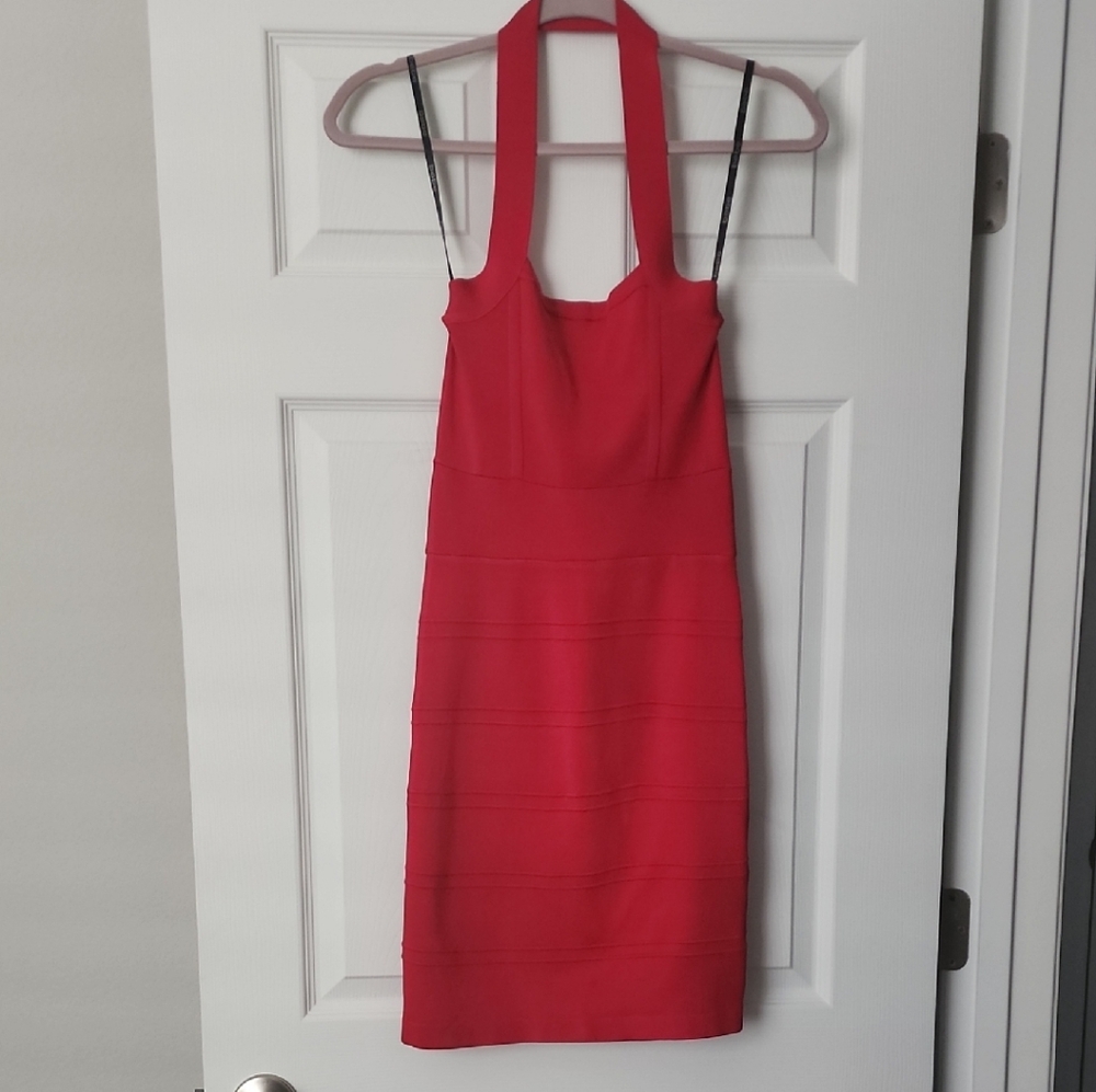 BEBE Elegant Red Halter Dress